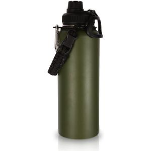 Volhoply 40 oz Insulated Water Bottles Paracord Handle, Stainless Steel Sports Bottle with Spout Lid, Reusable Double Walled Vacuum Metal Travel Cups with Wide Mouth for Adults (Army Green, 1 Set)