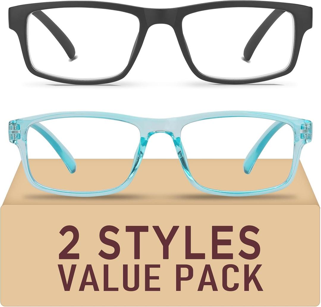 2 Pack Reading Glasses,Upgraded TR Blue Light Blocking Reading Glasses,Filter UV Ray/Glare Computer Readers, Stylish Lightweight Spring Hinges Eyeglasses for Women Men(Black/Blue,2.0)