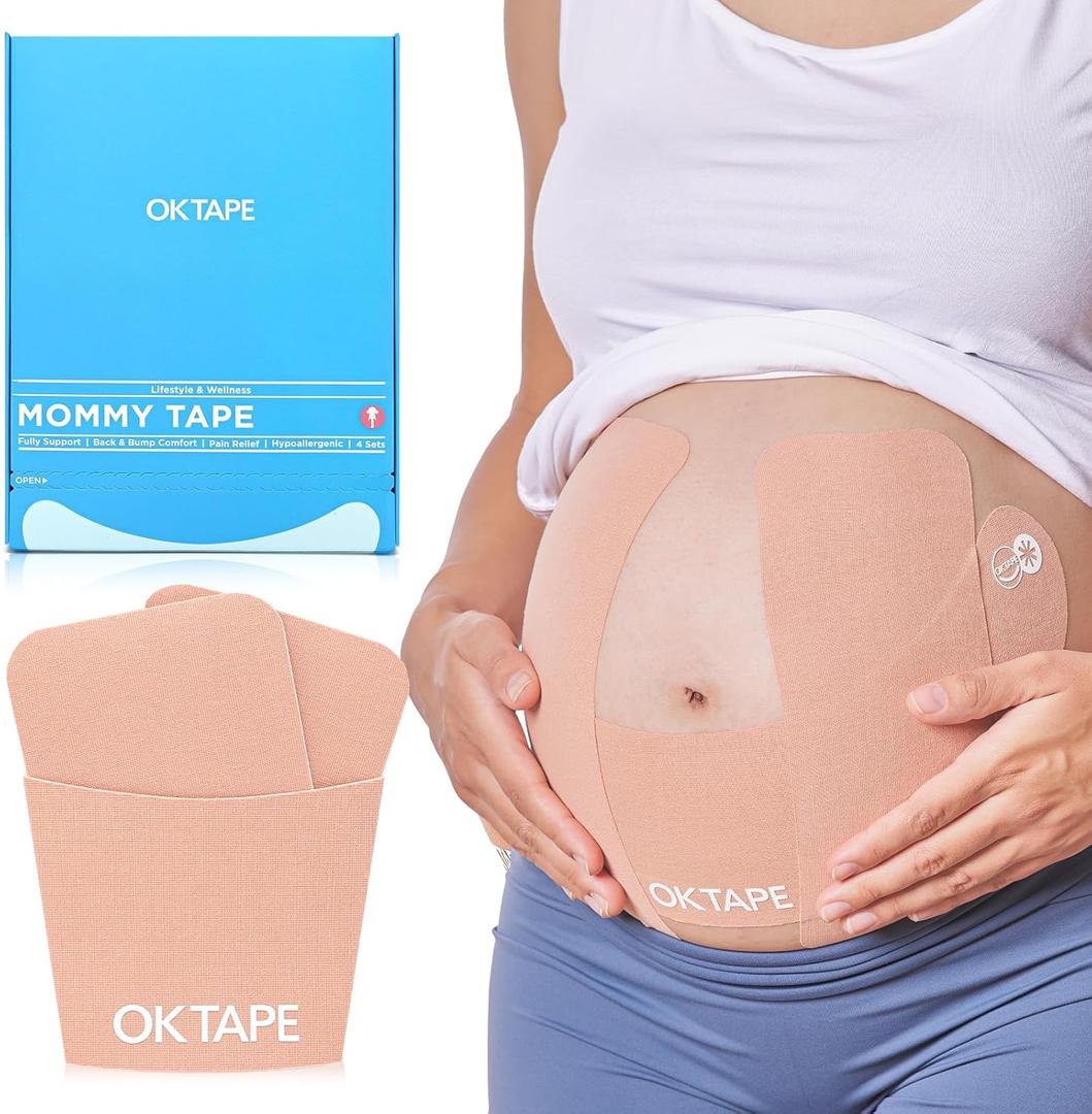 OK TAPE Pregnancy Belly Band Tape, for Belly Pain, Back Pain Relief, Swelling Relief, Non-irritant Physical Belly Support Tape for Pregnant Women, Precut 12 Strips, 4 Sets - Weeks 13 to 26