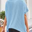 Womens Tops Crewneck Batwing Short Sleeve Shirts Ribbed Striped Casual Tee Women Oversized Loose Fit Trendy T-Shirts (Blue, S)