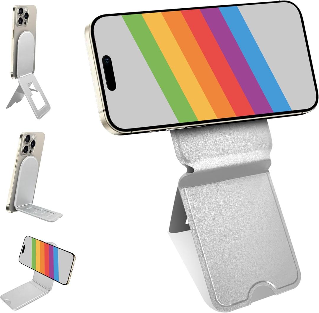 Phone Stand, Magnetic Phone Tripod, Eco-Friendly & Stain-Resistant Leather, Angle Adjustment & Strong Magnet Tripod for iPhone 16/15/14/13/12 (Included Metal Ring)-White