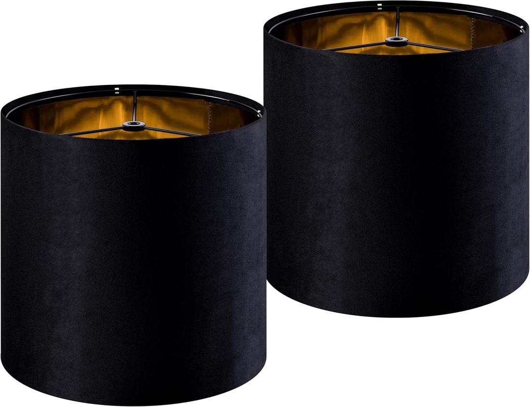 GOSO Tall Drum Velvet Black Lamp Shades Set of 2- Lampshades for Table Lamps-10 * 10 * 10 inch (Spider) Small Drum Shade-Modern Lampshade-DIY Shade-Replacement,Easy Assembly-Handcraft-Rustic