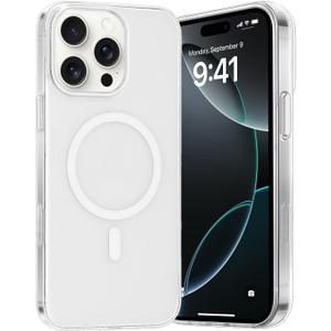 Aukvite 16 Pro Max Magnetic Clear Case with Ring, Strong Suction, Glossy Plastic