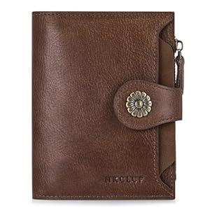 HKCLUF Wallet Women Genuine Leather Bifold Small Womens Wallet RFID Blocking Wallet for Women Card Holder Purse With ID Window(khaki)