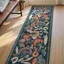 Boho Washable Green Bathroom Kitchen Runner Rug, 2x8 Egypt Hallway Entryway Rug Runner, Non Slip Botanical Floral Vintage Carpet for Entry Living Laundry Room (Dark Green, 2 x 8)