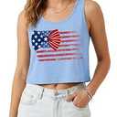 Women's American Flag Crop Tank 4th of July Patriotic Stars Stripes Graphic Tshirt Sexy Sleeveless Tee Tops, 