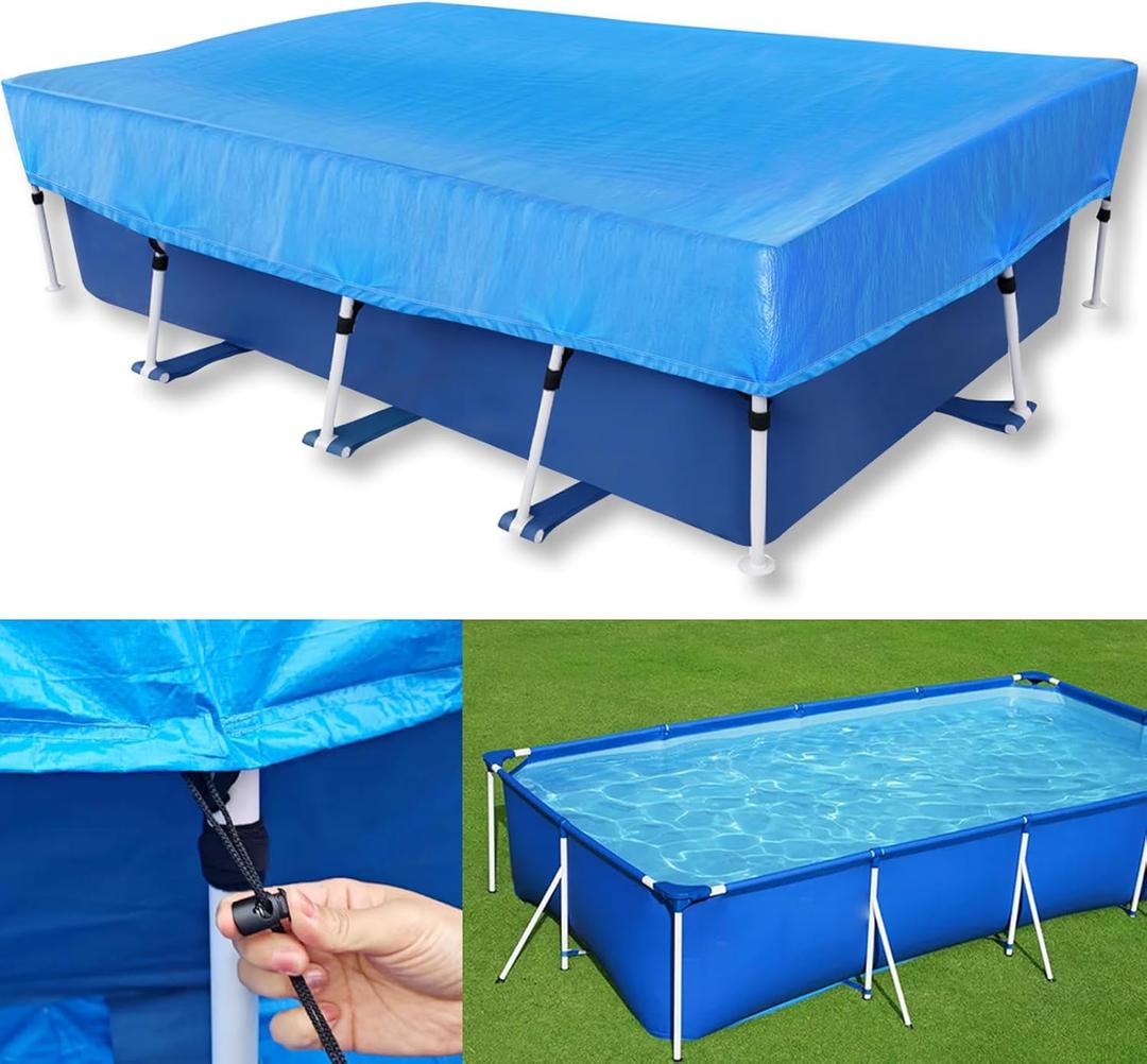 13x7 Rectangular Pool Cover for Above Ground Pool 157x83 in Rectangle PE Pool Cover Protector Draw Strings 13ft Winter Pool Cover for Cold and UV Resistant Dustproof Winter