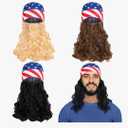 3 Pcs Mullet Wig Skull Cap for Men 4th of July Headscarf Patriotic USA Headscarf Independence Day Wigs