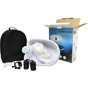 Ionic Detox Foot Bath Cleanse Spa with Basin 100 Liners and Two Round Arrays (Black Array Combo)
