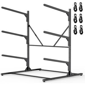 Kayak Storage Rack, Heavy Duty Freestanding Kayak Rack for Garage and Outdoor Storage, Kayak Stand Adjustable for Kayak, Canoe, Surfboard and Paddle Board, 3-Layer