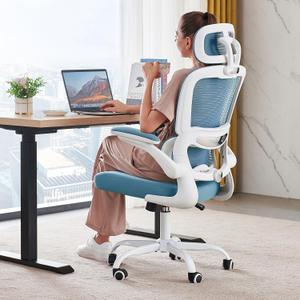 TRALT Office Chair Ergonomic Desk Chair, 330 LBS Home Mesh Office Desk Chairs with Wheels, Comfortable Gaming Chairs (Sky Blue), Pack of 1