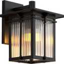 Retro Outdoor Wall Light for House, Outdoor Lighting Fixtures Wall Mount with Ribbed Glass, Soptted Black Aluminum Exterior Wall Lantern for Front Porch Garage Patio (12.2''H, 1 pc)