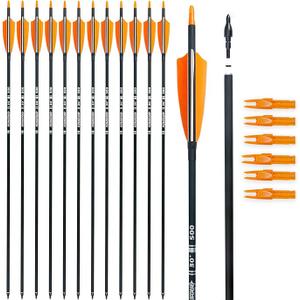30 inch Carbon Arrows with 4 Inch Turkey Feather Arrows 500 Spine Hunting Arrows for Recurve Bow & Compound Bow, 12 Pack, Orange White