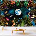 Delur Moonlit Garden Tapestry Boho Moon Floral Plant Tapestry Wall Hanging Colorful Flower Botanical Nature Night Landscape Headboard for Bedroom Living Room Home Decor (59.1" x 78.7")