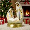 Nativity Scene Indoor Christmas Decorations - 8 LED Lights Hand-Painted Nativity Figurines for Home Display Tabletop Shelf Decor (White&gold)