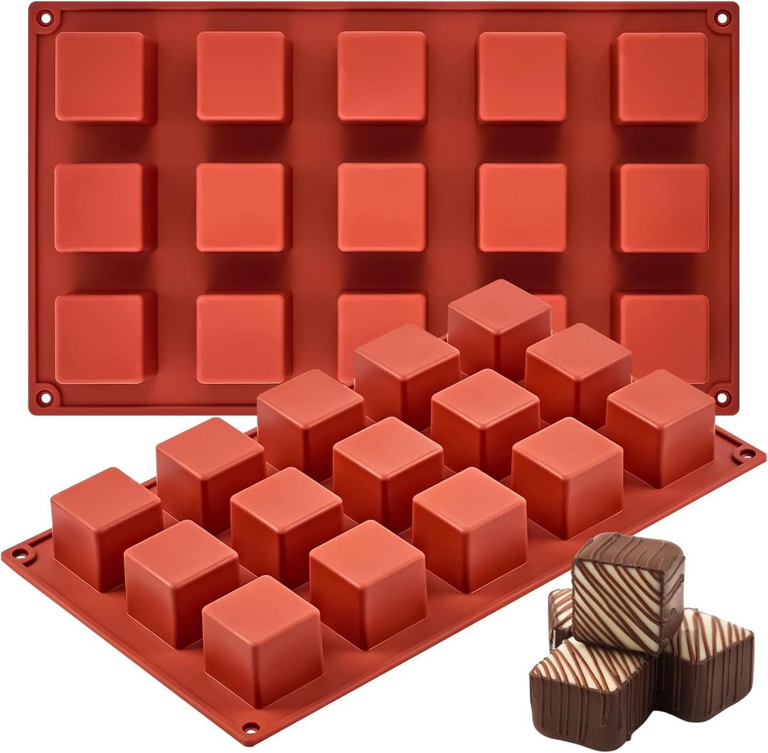 2 Pack Square Silicone Molds, 1.4" x 1.4" x 1" Cube Baking Molds for Bite Size Chocolate, Cake, Truffle, Brownie, Jello, Ice Cube