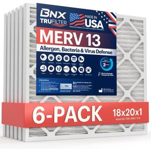 BNX TruFilter 18x20x1 Air Filter MERV 13 Smoke, Allergy, Pet Defense 6-Pack