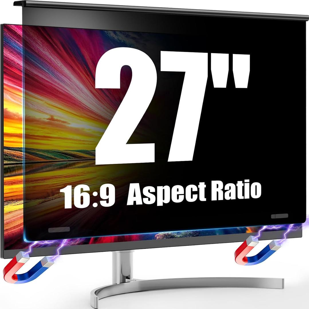 Magnetic 27 Inch Privacy Screen for Monitor,16:9 Removable Anti Blue Light Filter for Desktop PC, Hanging Anti-Spy Privacy Shield with Easy Installation for Office and Home