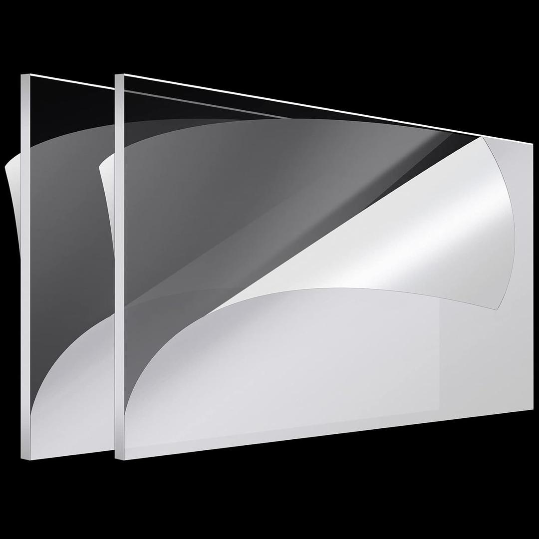 Roowest 2 Pcs 24 x 48 Inch, 1/4 Inch Thick Clear Acrylic Plexiglass Sheets Transparent Plastic Panels Sheets Cut to Size Cast Acrylic Board Panel with Protective Film for Craft DIY Project Sign Frame