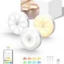 EZVALO Under Cabinet Lighting, 1000mAh Rechargeable Puck Lights with Remote, 3 Color Temps & 12 RGB Motion Sensor Closet Lights, Dimmable Under Cabinet Lights for Kitchen, Cabinets, Closet (3 Packs)
