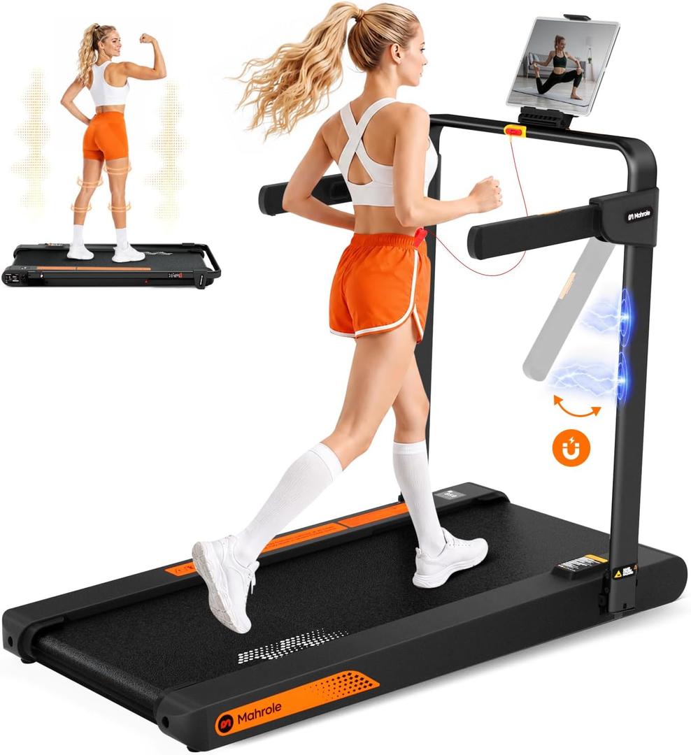 Mahrole Walking Pad with Vibration Plate and Handle Bar,Foldable Treadmill