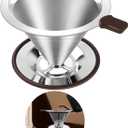 Reusable Paperless Coffee Filter,Coffee Dripper,Professional Stainless Steel Drip Cone Brew Coffee Strainer,Double Micro Mesh Filter,Coffee Filter Mug,Silicone Handle & Non-Slip Silicone Base (L)