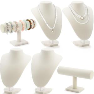 Huquary 6 Pcs Jewelry Display Set Necklace Display Stand T Bar Bracelet Holder Jewelry Bust for Home Store Trade Show(Beige)