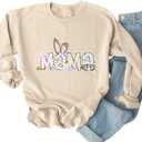 Ykomow Happy Easter Sweatshirt Women Long Sleeve Cute Bunny Rabbit Graphic Tees Pullover (2XL, Cream-2)