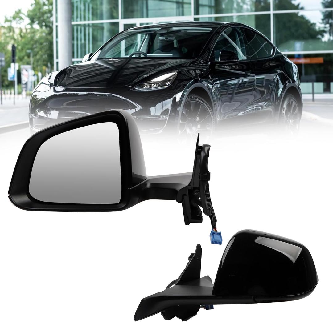 Dasbecan Side Rear View Mirror Compatible with 2020-2024 Tesla Model Y Power Heated Power Folding with Mirror Memory Left Driver Side #1594111-00-C 159411100C (Black 13pin)