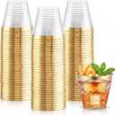 Hioasis 100Pcs 9OZ Clear Cups - Plastic Disposable Cups with Gold Trim, Heavy Duty & BPA-free for Party, Wedding, Reception, 9oz_200Pack