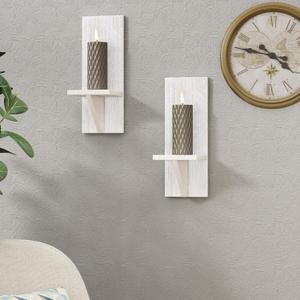 WELLAND Wall Mount White Candle Holders Wall Planter Holder Hanging Wall Sconces Farmhouse Wall Decor Floating Shelves Set of 2