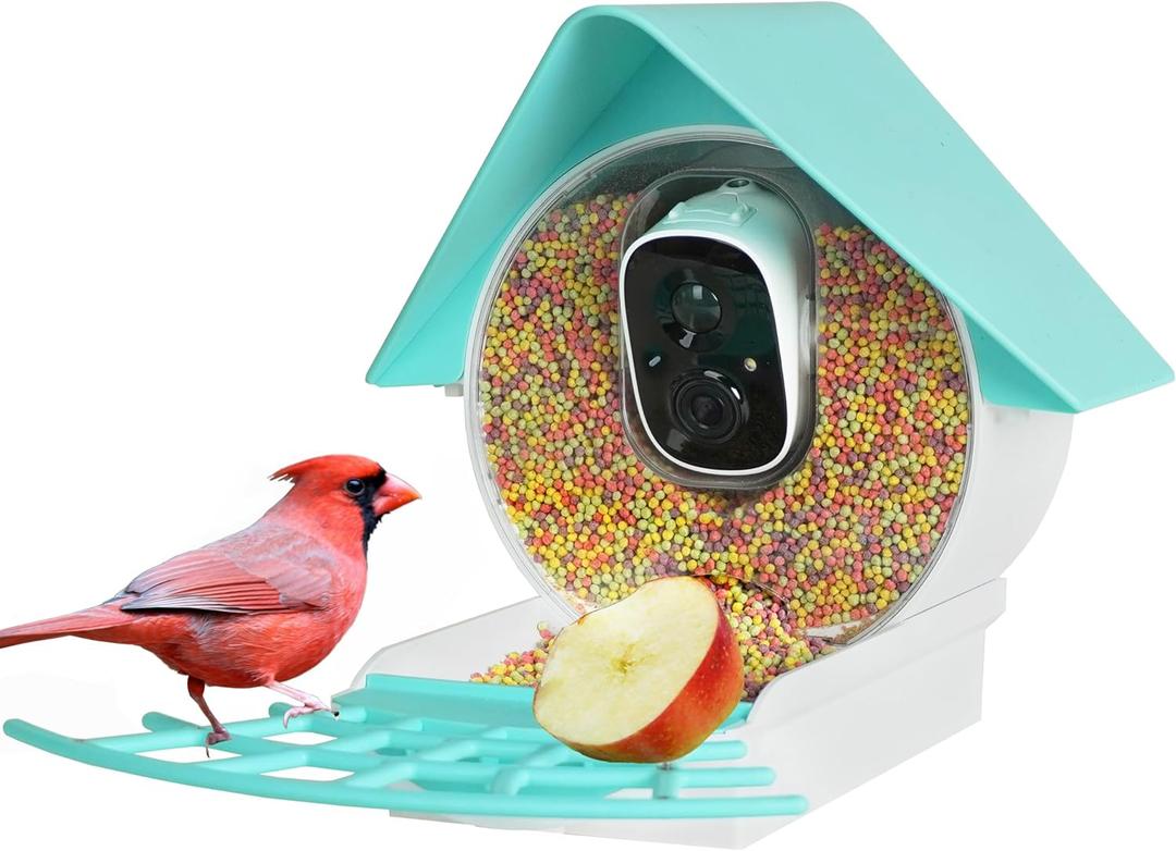 Smart Bird Feeder with Camera, 1080P HD Bird House Camera with Solar Panel, Auto Capture Bird Videos & AI Identify 10,000 Bird Species, App Notification, Free 32G SD Card, Ideal for Gift (Basic, Light Blue)