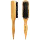 2PCS Boar Bristle Hair Brush Slick Back Hair Brush for Sleek Ponytail Bun & Smoothing Baby Hairs- Soft Smoothing to Style, Polish & Lay Hair Down Flat- Wooden Brush Teasing Hairbrush for Men Women