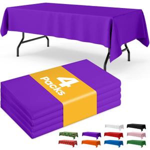 Purple Plastic Table Cloth - 4 Pack 54" × 108" Rectangle Disposable Tablecloths for 6FT Tables, Waterproof Table Cover for Party, Holiday & Gathering Use