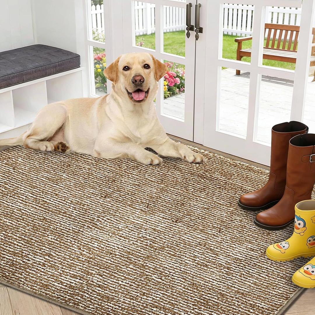 REFETONE Indoor Doormat, Front Door Mat 32"x40" Absorbent Rubber Backing Non Slip Back Door Mats, Washable Low-Profile Inside Floor Mat Door Rugs for Entryway, Resist Dirt Mud Mat for Dogs, Coffee