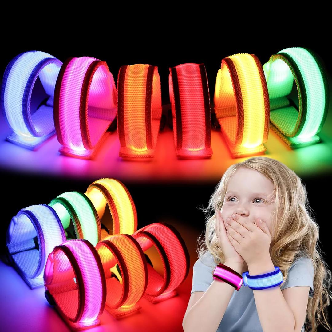 LovesTown 6PCS Light Up Fidget Bracelets, Glow in the The Dark Party Favors for Kids, Multicolor Light Up Bracelets for Mardi Gras Party Favors, Carnival Birthday Gift Goodie Bags Stuffers