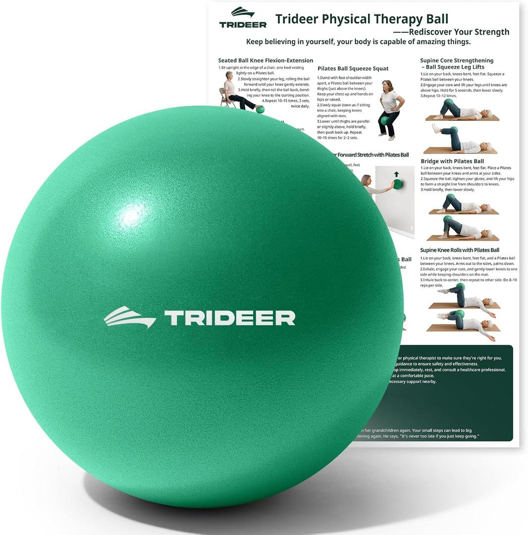 Trideer Exercise Balls Physical Therapy, 9 Inch Pilates Ball Between Knees for Physical Therapy, Mini Exercise Ball - Yoga Ball, Small Workout Balls for Core Strength and Back Support with Guide (Green(With Inflation Straw))
