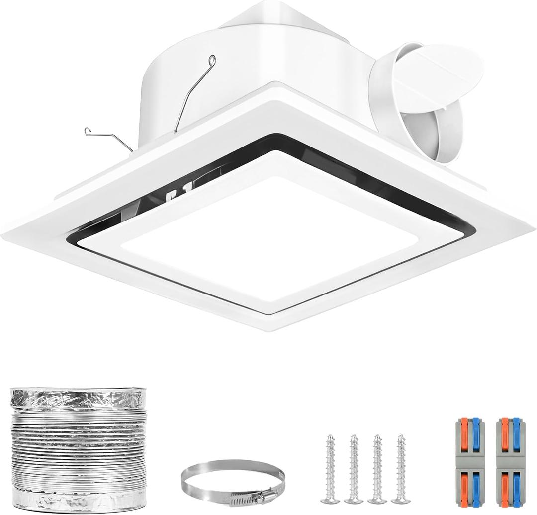 Bathroom Exhaust Fan with Light, 140 CFM 1.0 Sone Quiet Bathroom Fan with Light, 12" x 12" Panel, 10" x 10" Ceiling Opening, 4" Duct, 6500K 1200LM LED, Independent Fan & Light Controls