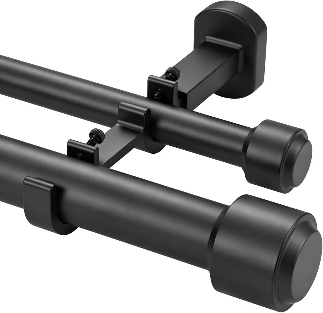 Heavy Duty Double Curtain Rods, 1 1/8IN Diameter Nonadjustable Dual Window Rods 108IN/9FT Length with Luxury Adjustable Brackets, Matte Black