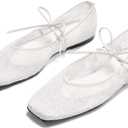 Coutgo Womens Mary Jane Flats Lace Up Square Toe Ballet Ballerina Flats Slip On Comfortable Dressy Shoes, 7.5