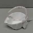 ATAILOVE Wedding Flower Girl Baskets with Pearl Handle, Satin Bowknot Flower Baskets for Flower Girl Pearl Collection, White