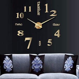DIY Wall Clock Modern Large 3D Wall Clock Mirror Stickers Home Office Decor,Gold