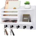 Nekon Key Holder for Wall, 11.8" x 7.8" x 3.1" Wooden Key and Mail Organizer Wall-Mounted, Key Rack with 5 Hooks for Entryway Hallway, Rustic Home Decor (White)