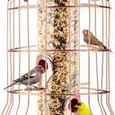 Squirrel Proof Bird Feeder for Outdoors Hanging (Metal Rose Gold) Bird Feeder with 4 Ports, Chew-Proof & Weather Resistant, Backyard Gift