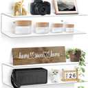 Clear Acrylic Floating Shelves - 2 Tier Wall Mounted Bathroom Organizer Set of 2 (15") - Space Saving Display Shelf for Makeup, Skincare, Kitchen Spices, & Home Decor