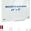 Loukin Glass Whiteboard for Wall, Magnetic Dry Erase Glass Board, Framless Surface White Board for Office, School, Dry Erase Whiteboard Set Includes Cleaner & Eraser & Marker (24" x 18")
