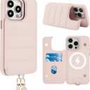 Crossbody Wallet Case for iPhone 15 Pro Max with Strap,RFID Blocking Leather Flip Case for Women with Card Holder,Magnetic Purse Shockproof Cover with Kickstand,Lanyard,Pale Pink