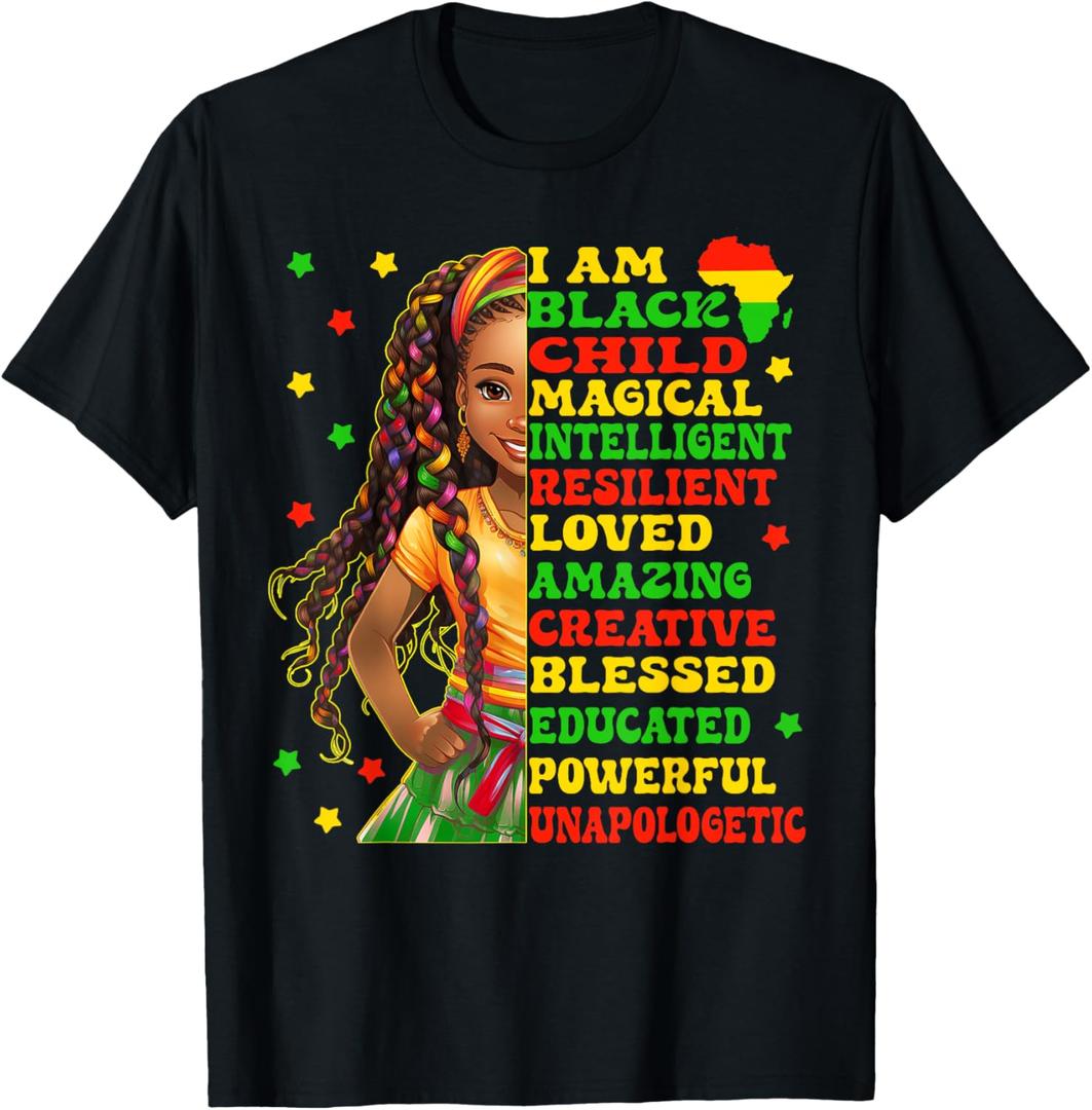 I Am Black Child Juneteenth African American Girls Kids T-Shirt, M