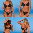 ZAFUL Women's Sexy Cutout Bikini Set High Cut Textured Metal Ring Cheeky Swimsuit Two Piece Bathing Suit (M)