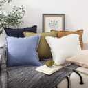 ATLINIA Decor Throw Pillow Cover - 18x18 Inch Linen Pillow Cover Decorative Farmhouse Boho Fringe Cushion Cover for Couch Sofa Bed Outdoor Olive